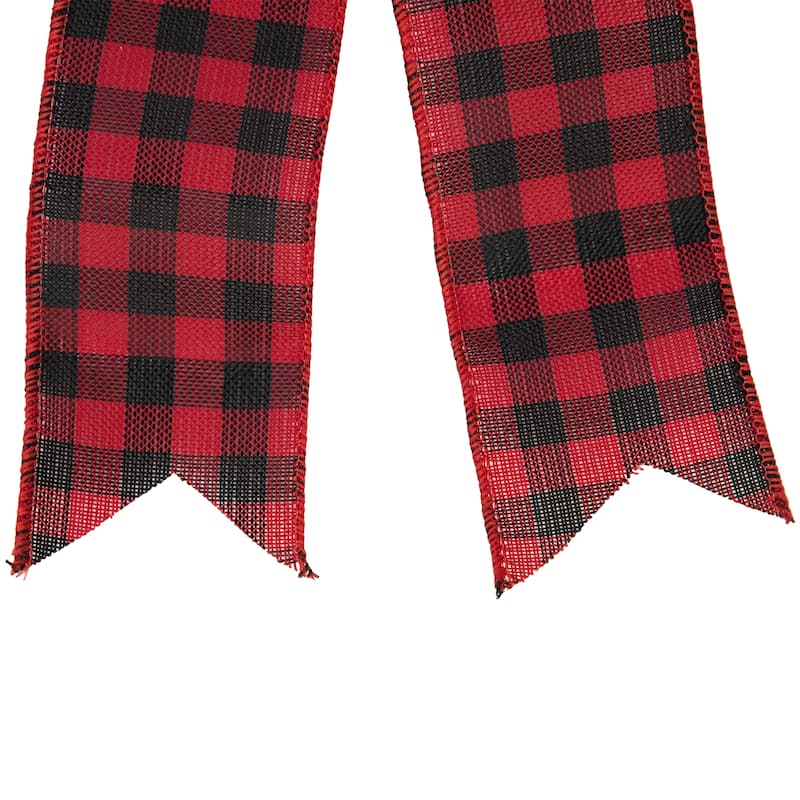 19" Buffalo Plaid Print 14 Loop Christmas Bow Tree Topper - 19