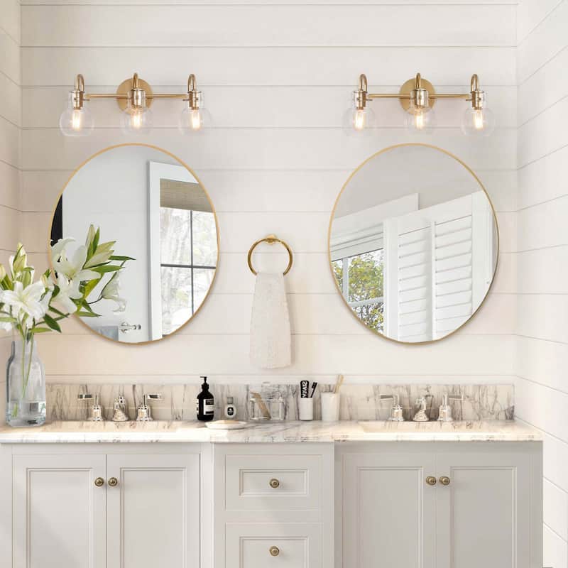Modern Gold 3-Light Bathroom Vanity Light Orb Glass Wall Sconce
