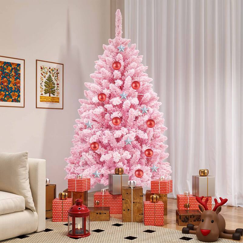 Moasis 4.5ft Prelit Pink Flocked Artificial Christmas Tree - N/A