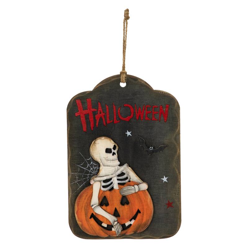 Skeleton and Jack-O-Lantern Halloween Wall Sign - 9.75"