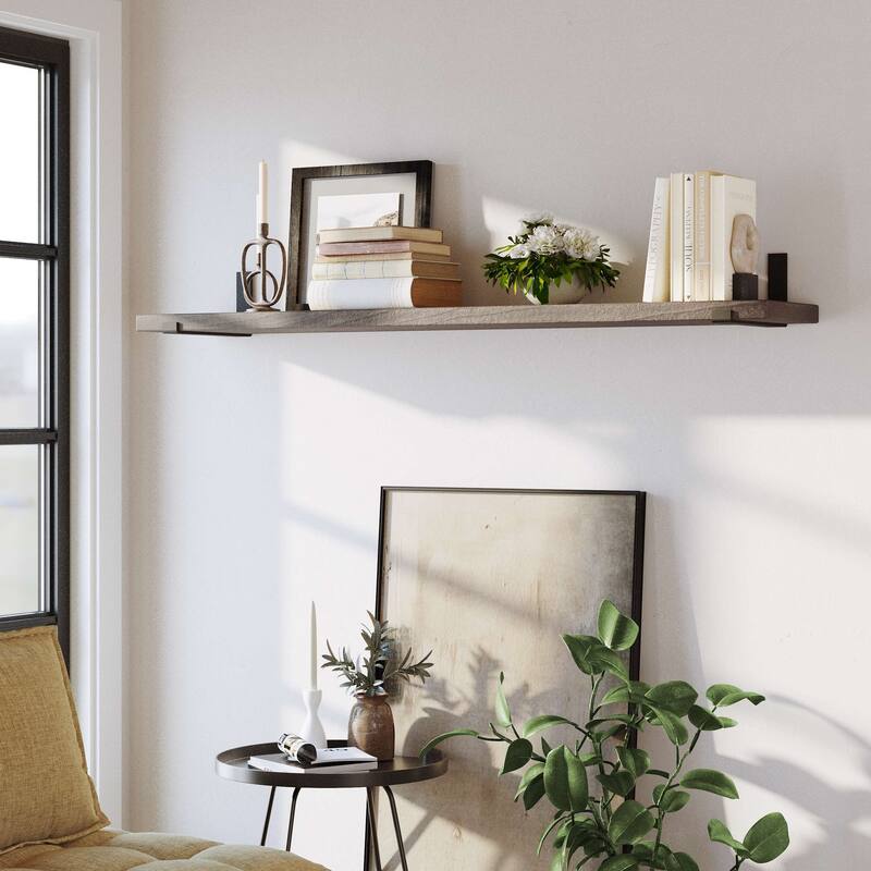 Wallniture Forte Wood Board 60" Long, 11.25'' Deep, 1.5" Thick, Wood Floating Shelf for Wall with Heavy Duty Metal Brackets, 1pc