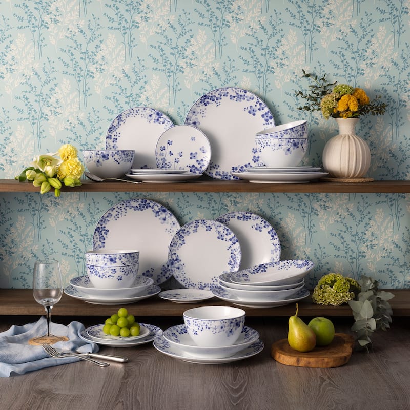 Bloomington Road Blue 30-Piece Dinnerware Set, Service for 6