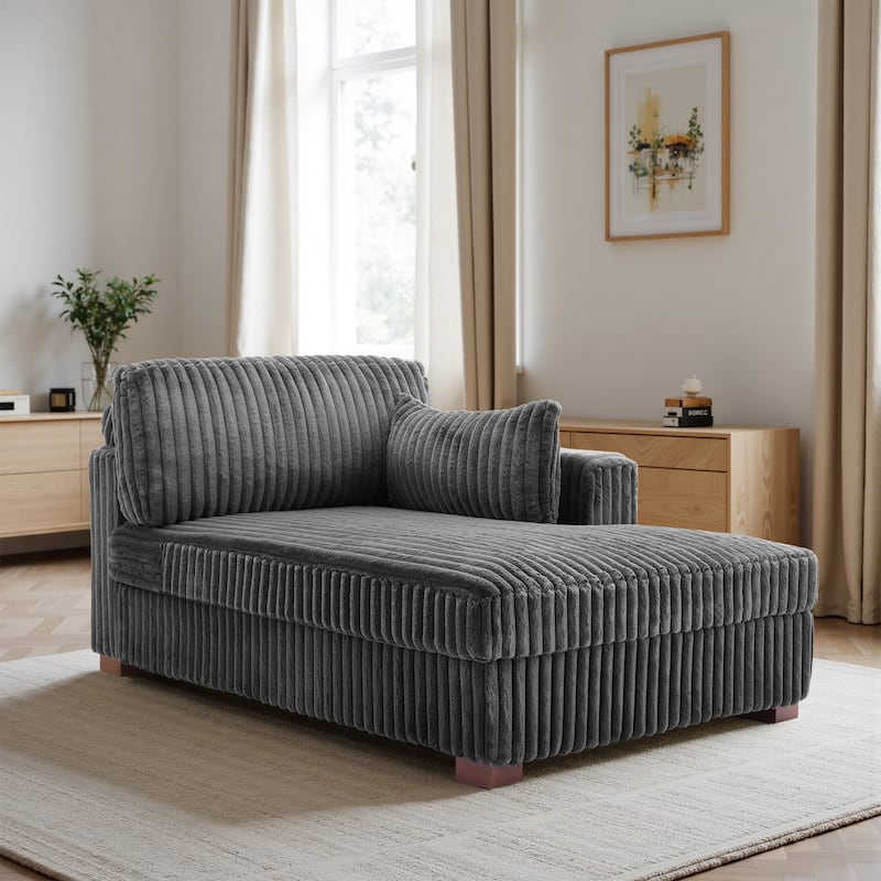 UIXE Upholstered Plush Bedroom Lounge Chairs with Left Armrest & Lumbar Pillow