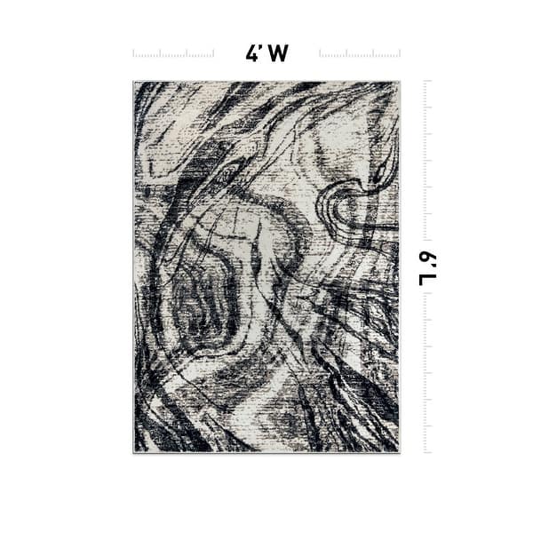 dimension image slide 3 of 7, World Rug Gallery Distressed Abstract Black / Ivory / Gray Area Rug