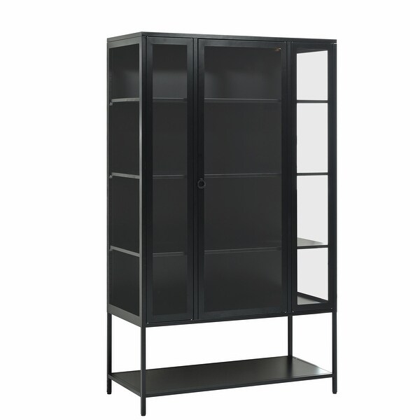 Museum-Style Glass Curio Cabinet with 4 LED Light Strips - Bed