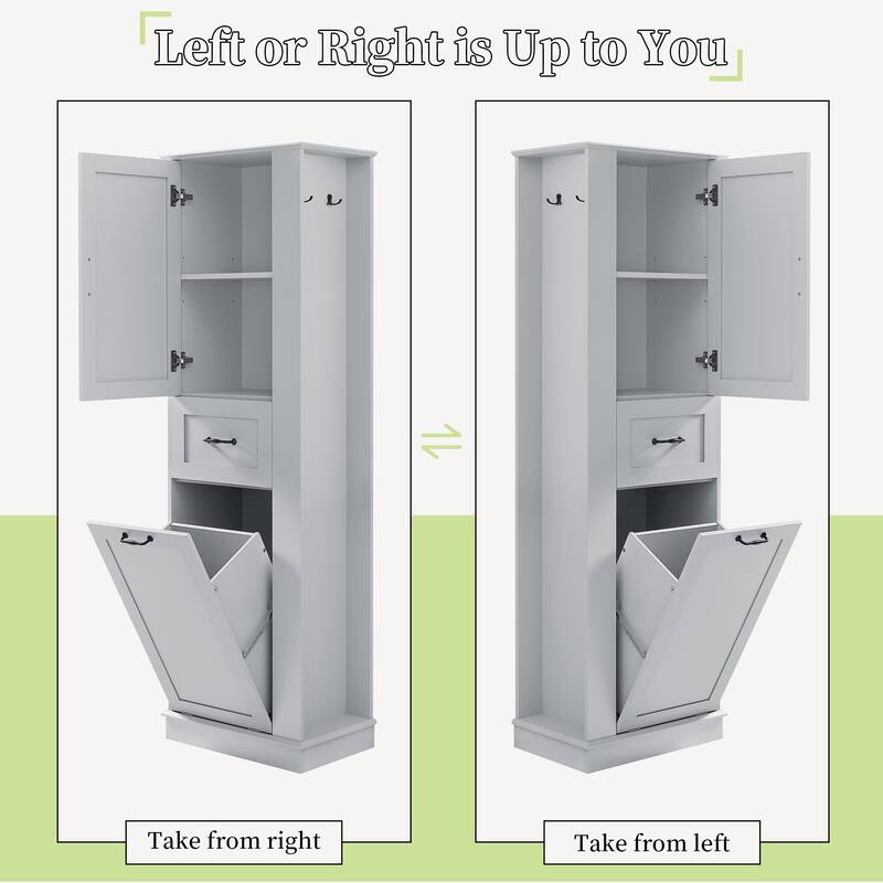 Tall Bathroom Storage Cabinet with Tilt-Out Compartment and Adjustable Shelves