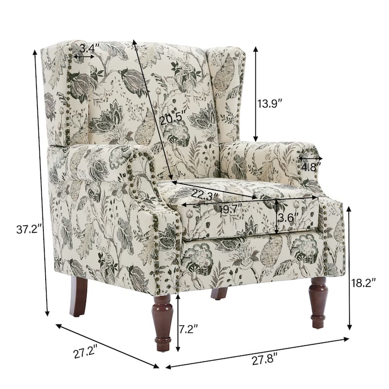 Upholstered Nailhead Trim Armchair Wingback Accent Chairs Set of 2