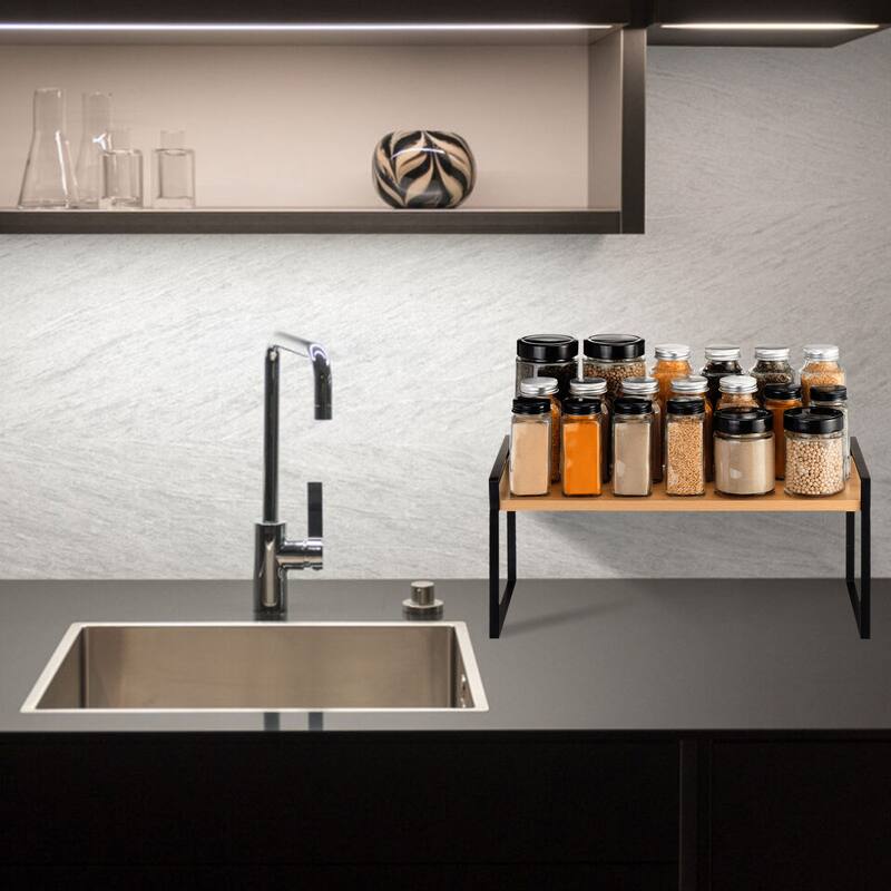 Kitchen Countertop Organizer, 15.7 Inch Stackable Spice Racks for Pantry, Black
