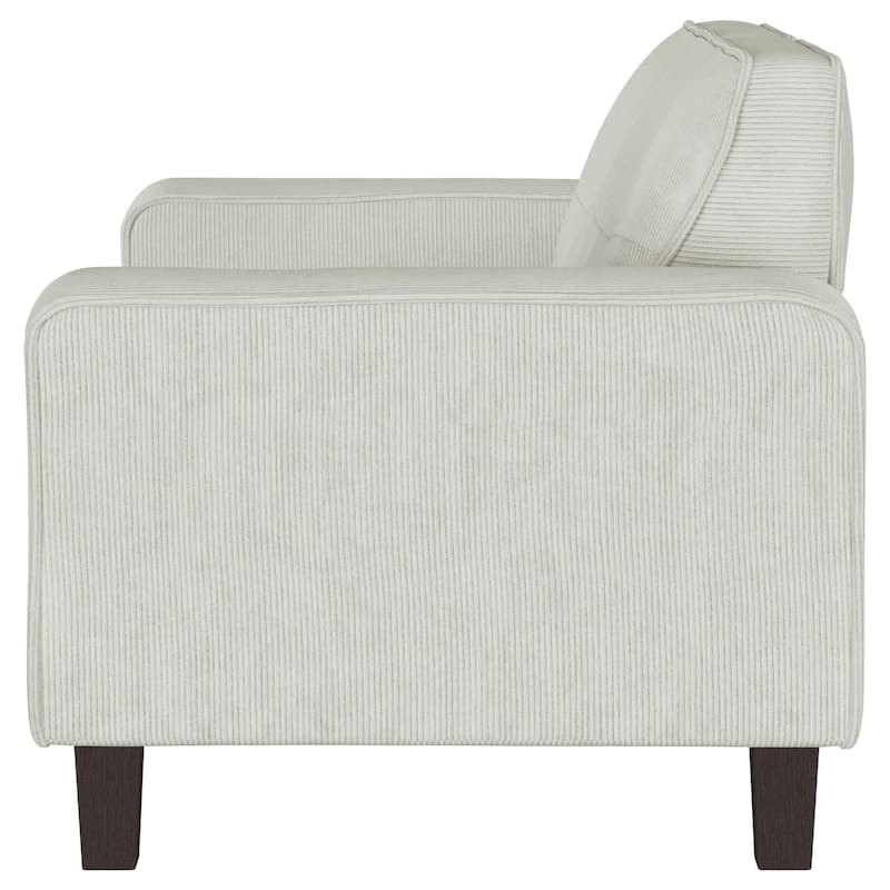 Dero Loveseat, 58 Inch, Light Gray Faux Corduroy, Modern Track Arms