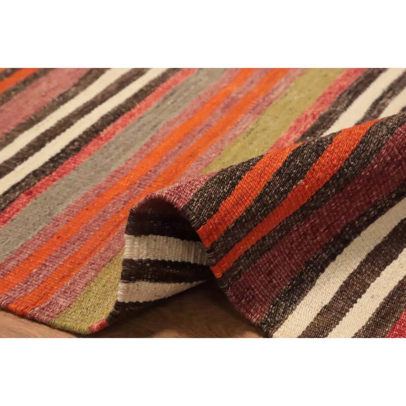 Hand Woven Oriental 100% Wool Carpet Southwestern Geometric Multi-Colored Kilim Runner Rug - 9' 4'' X 4' 5''