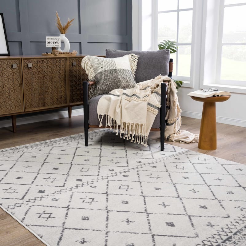 Hauteloom Tigris Modern Traditional Abstract Farmhouse Neutral Grey / Beige Area Rug - 9'2" x 12' - Beige, Charcoal, Grey / Tigris