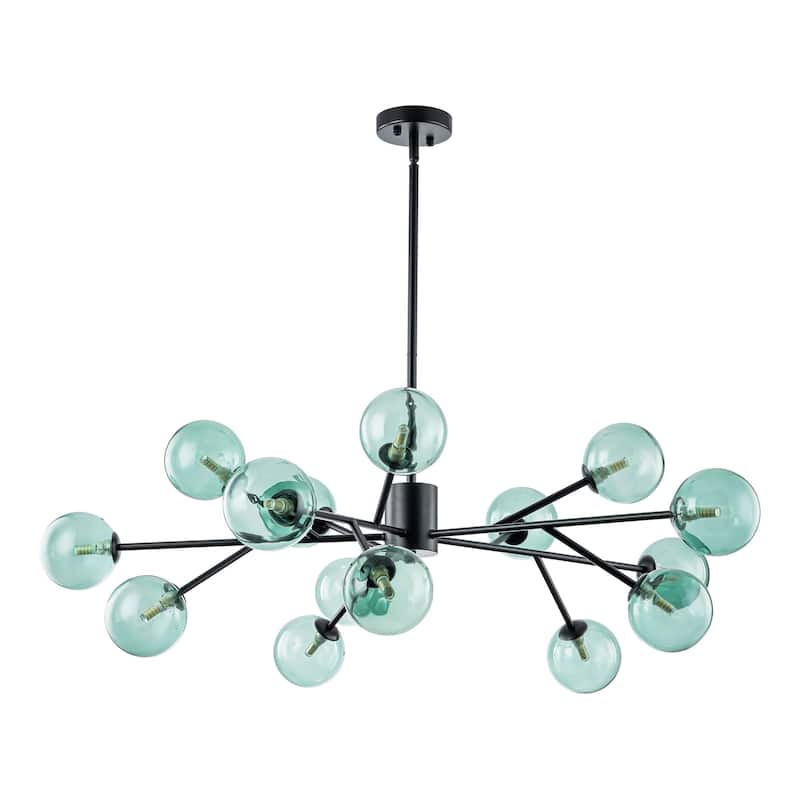 15-Light Modern Glam Linear Sputnik Green Glass Globe Bubble Chandelier for Living Room