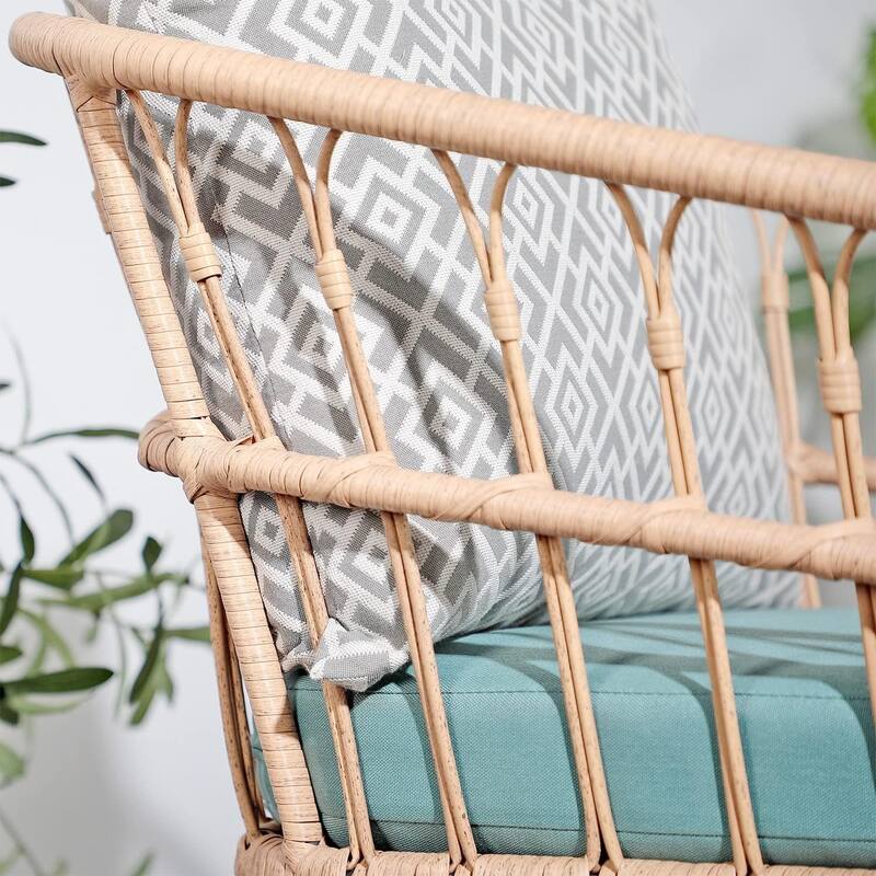 3 Piece Patio Furniture Outdoor Conversation Bistro Set with Tempered Coffee Table and Wicker Chairs for Garden Balcony Backyard