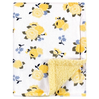 Luvable Friends Baby Girl Plush Blanket with Faux Shearling Back, Yellow Floral, One Size - Yellow Floral - One Size