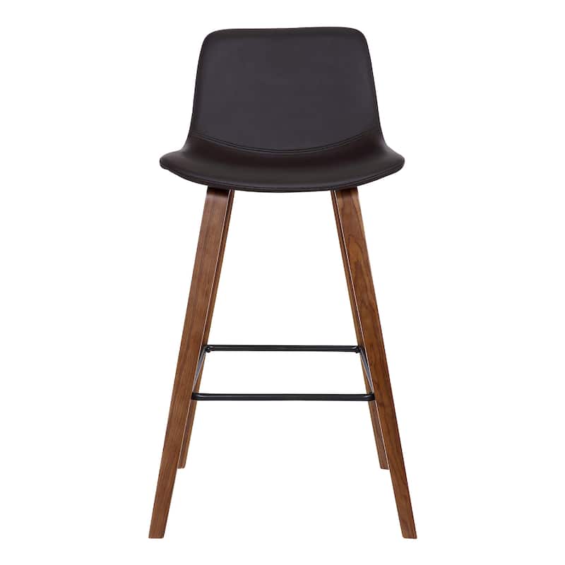 Maddie Upholstered 26" Walnut Wood Counter Stool in Brown Faux Leather