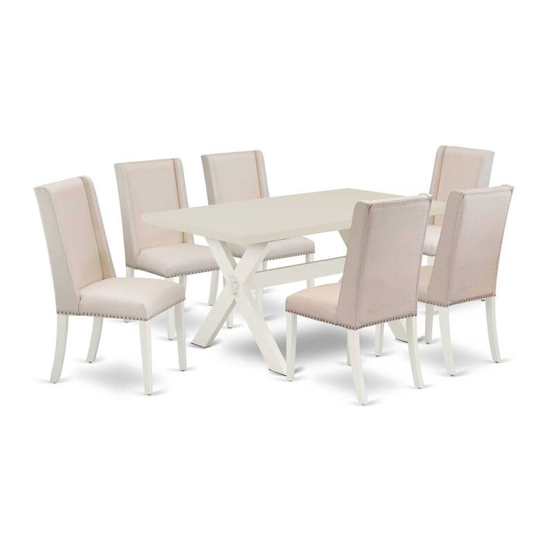 HomeStock 7-Pc Natural Oak Finish Solid Wood Top Dining Table with 6 Parson-Chairs