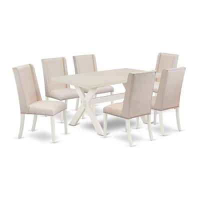 HomeStock 7-Pc Natural Oak Finish Solid Wood Top Dining Table with 6 Parson-Chairs