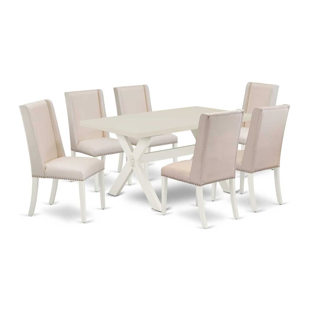 HomeStock 7-Pc Natural Oak Finish Solid Wood Top Dining Table with 6 Parson-Chairs