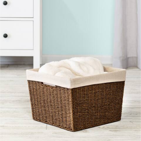 Brown Paper Rope Cord Basket with Polycotton Liner