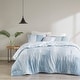 preview thumbnail 1 of 13, N Natori Brush Stroke Blue 4 Piece Oversized Reversible Seersucker Comforter Set King