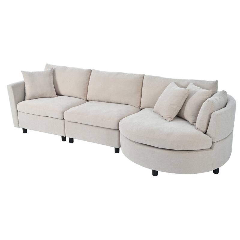 111.4" Polyester Combination Sofa with 3 Pillows, Curved Design and Removable Cushions