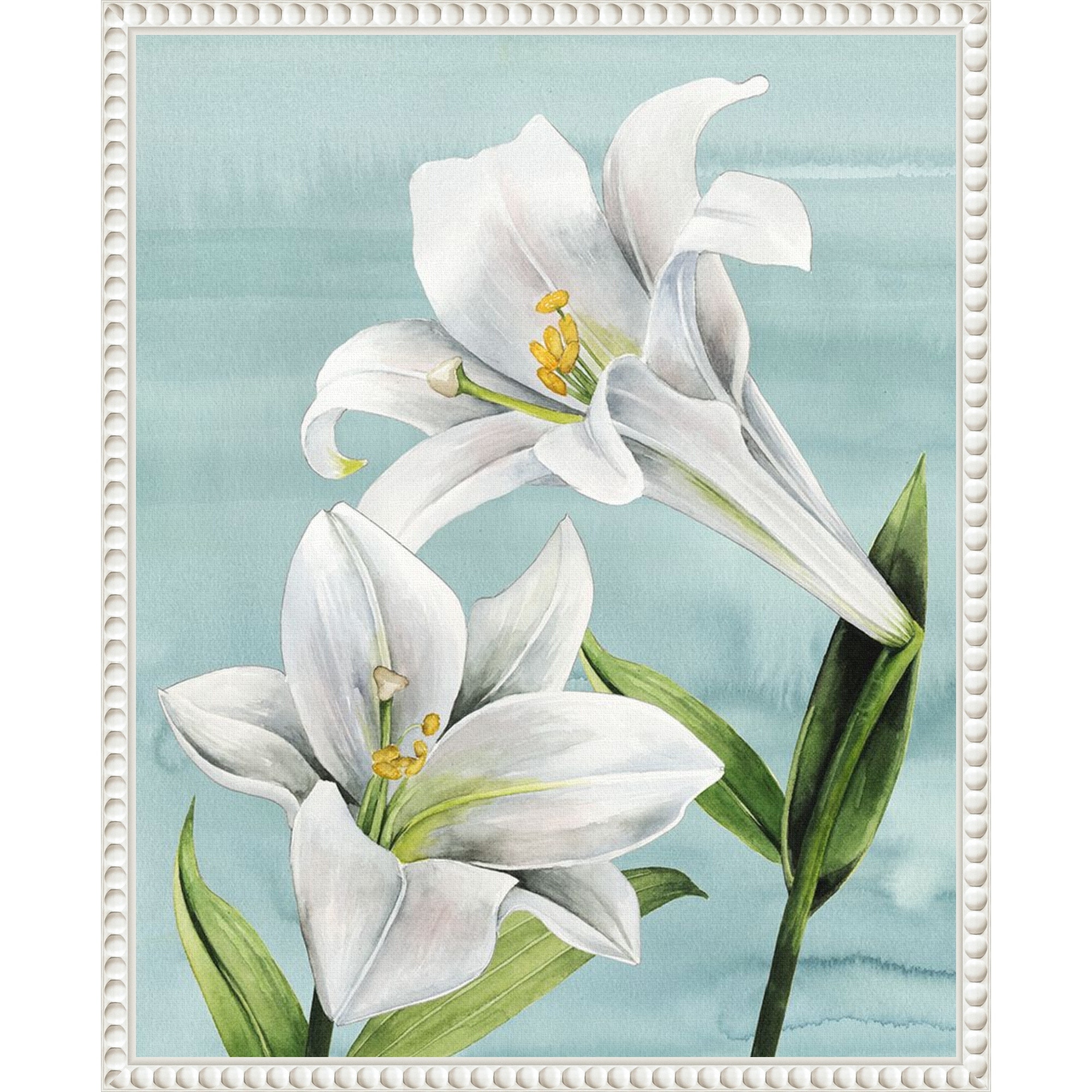 Peaceful Lilies I by Grace Popp Framed Canvas Wall Art Print - Sylvie Beaded White