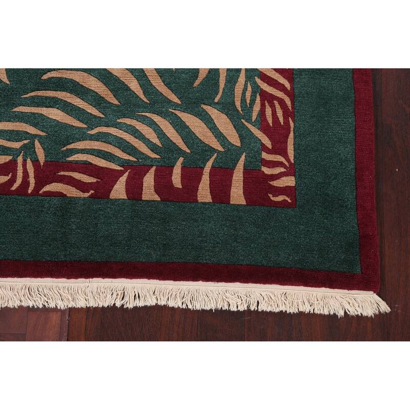 Vegetable Dye Nature Print Nepalese Area Rug Hand-knotted Wool Carpet - 5'9" x 7'0"
