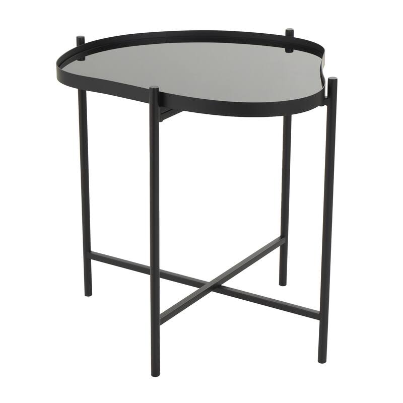 Metal Abstract Wavy Side End Accent Table with X-Shaped Base - Black - Roche River Decor