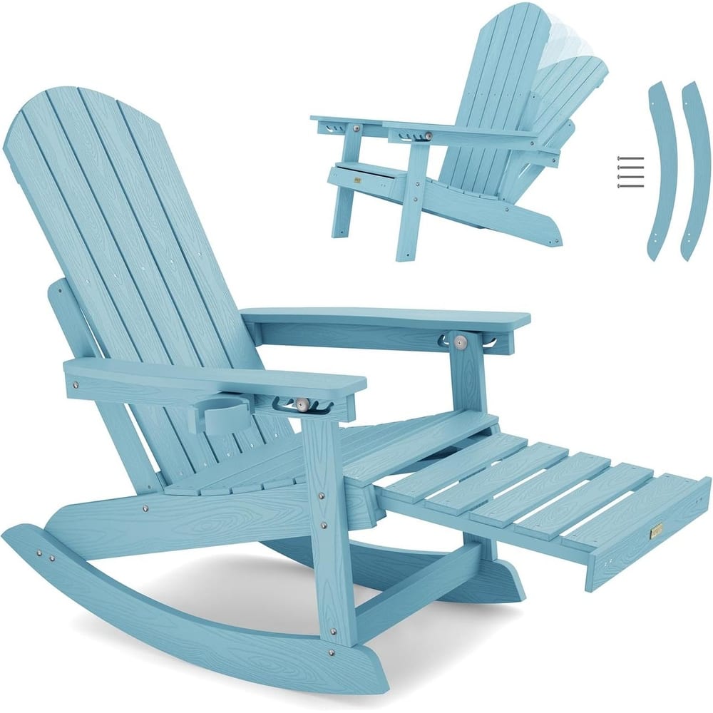 WINSOON Adirondack Chair Composite Rocking Chair Outdoor Weatherproof Plastic Adjustable