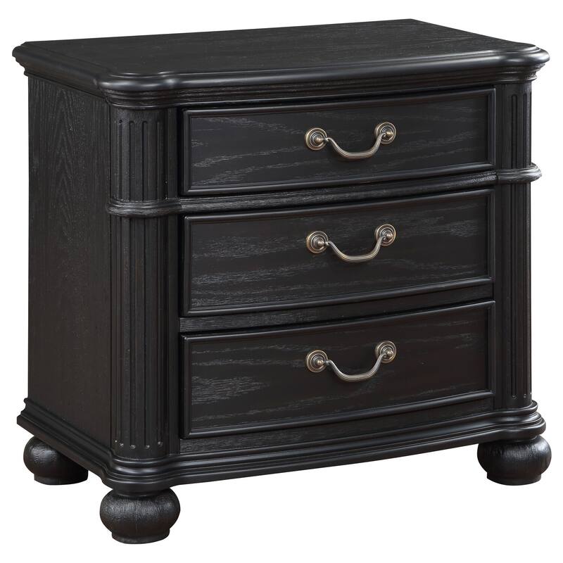 Black 3-Drawer Nightstand with Felt Lined Top Drawer, Cable Management Grooves and Timeless Modern Hardware