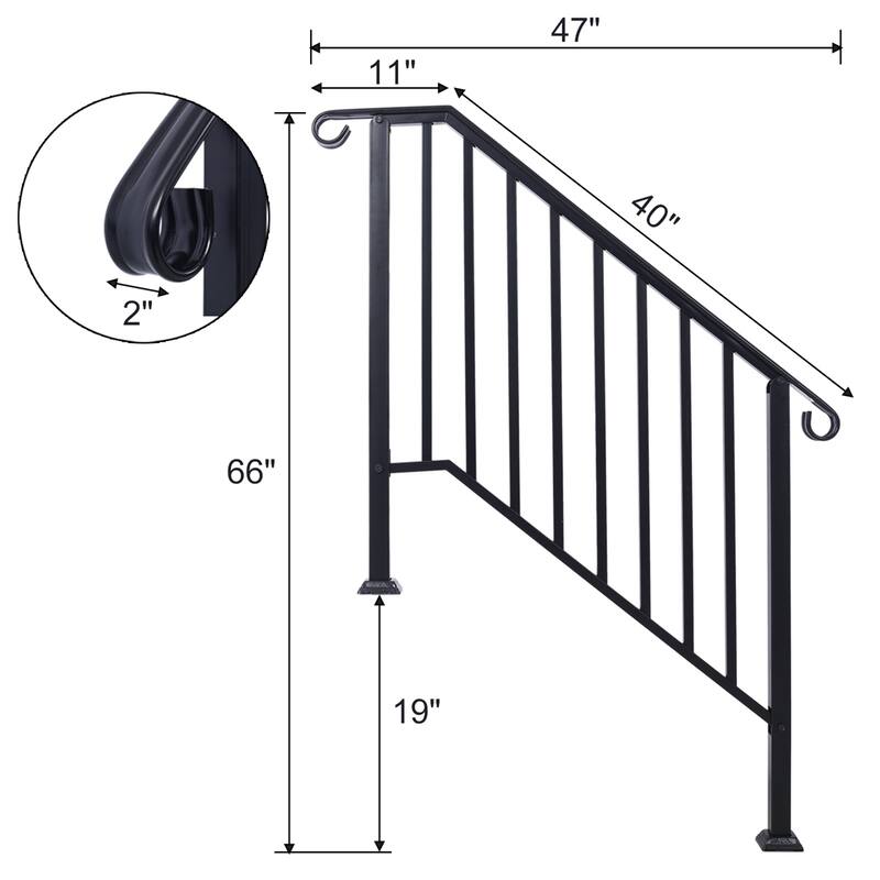Handrails for Outdoor Steps,Fit 3 or 4 Steps Outdoor Stair Railing