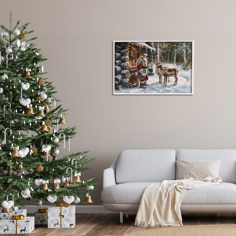Stupell Santa's Cabin with Reindeer Framed Giclee Art Design By Imagine It Images