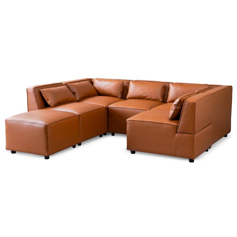 Asher Mid-Century Modern Modular Sectional Leather Sofa