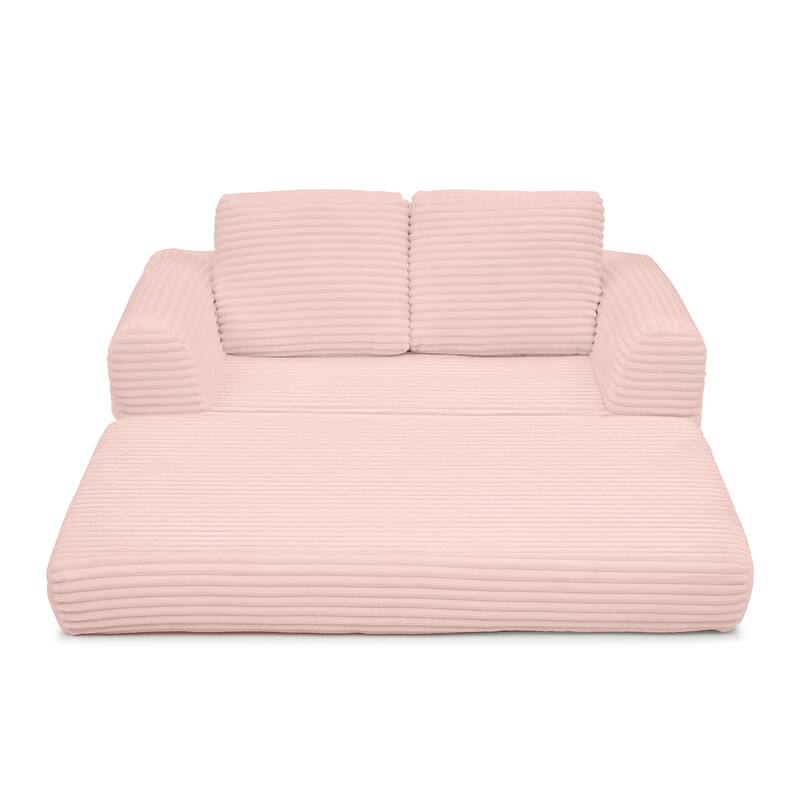 Pink Sofa Bed Sleeper Sofa with 2 Pillows, Upholstered Sofa Couch Loveseat 2-Seater Sofa Couch with Armrests