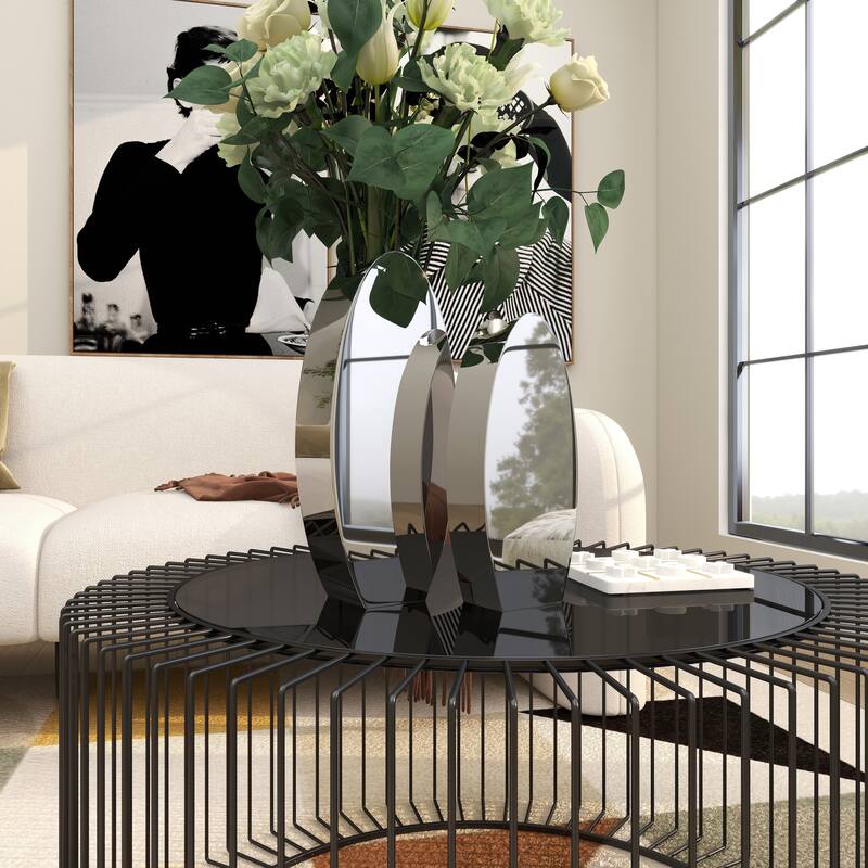 Silver Stainless Steel Metal Decorative Vase with a Sleek Mirror Finish (Set of 2)