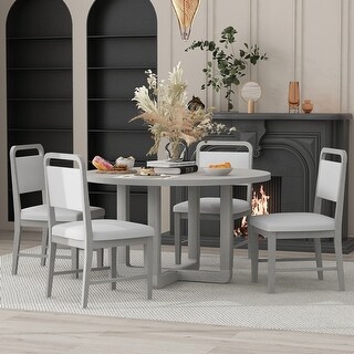 Retro Style 5-piece Dining Table Set with Radial Wood Grain Design and ...
