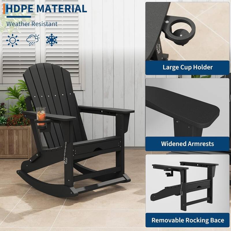 Adirondack Rocking Chair with Ottoman Folding HDPE Outdoor Chair All-Weather