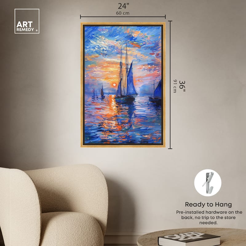 Art Remedy Night Sea Breeze Framed Sailing 1 Piece Canvas Wall Art