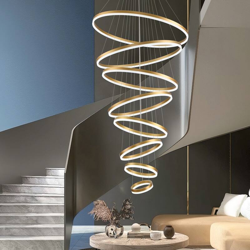 Modern Ring LED Chandelier Ring Adjustable Ceiling Light with Remote Control for High Ceilings