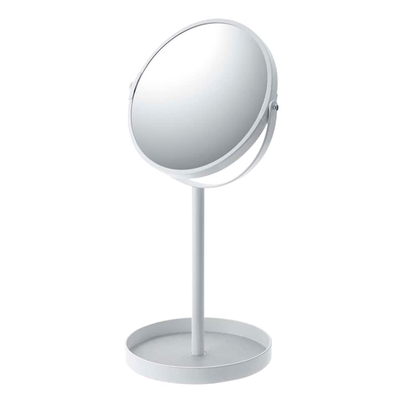 Yamazaki Home Vanity Mirror, Steel, Mirror diameter 6.75 inches - L 5.51 x W 6.89 x H 12.99 inches - White