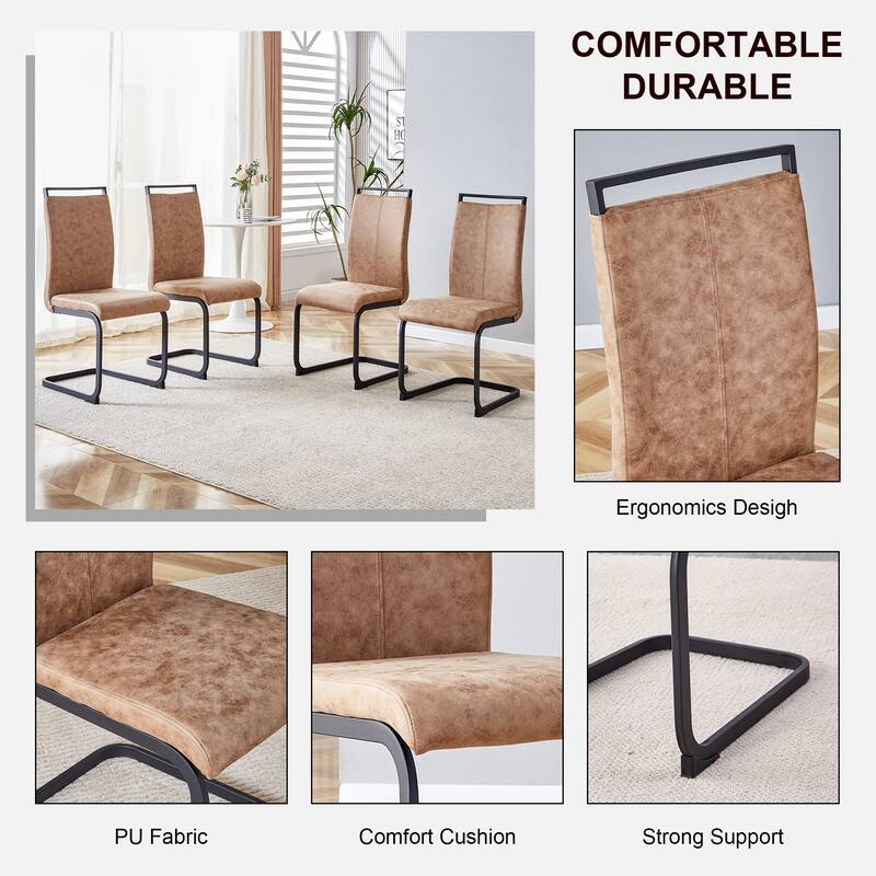Modern Dining Chair Set of 4, High Back Upholstered Side Chair with C-Shaped Tube Metal Legs Office Chair, Club Guest Chair