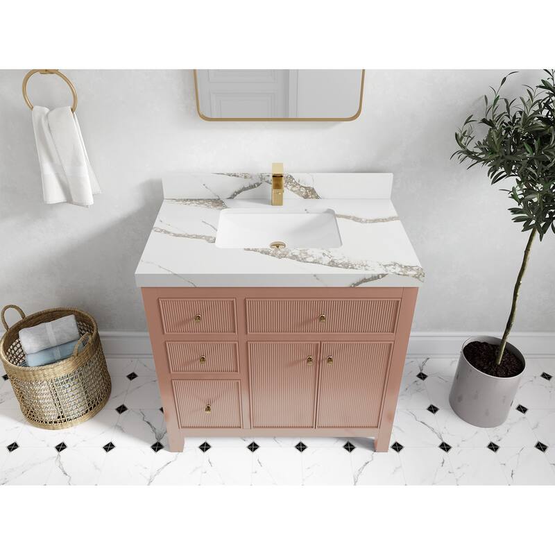 Willow Collections 36 in W x 22 in D Sonoma Center Sink Free Standing Reeded Bathroom Vanity with Countertop