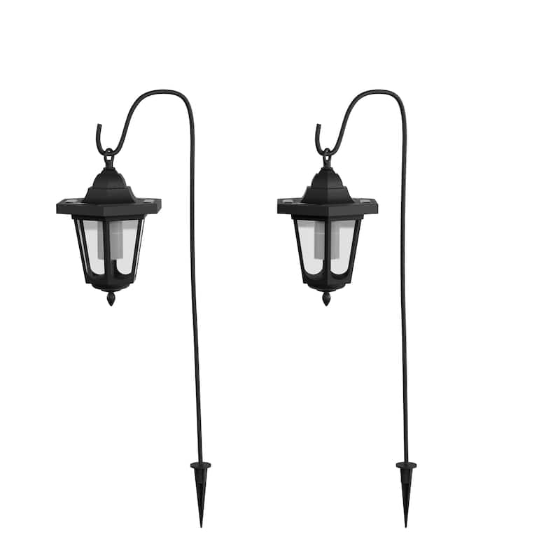 Pure Garden Hanging Solar Coach Lights with Hanging Hooks - Black - Set of 2
