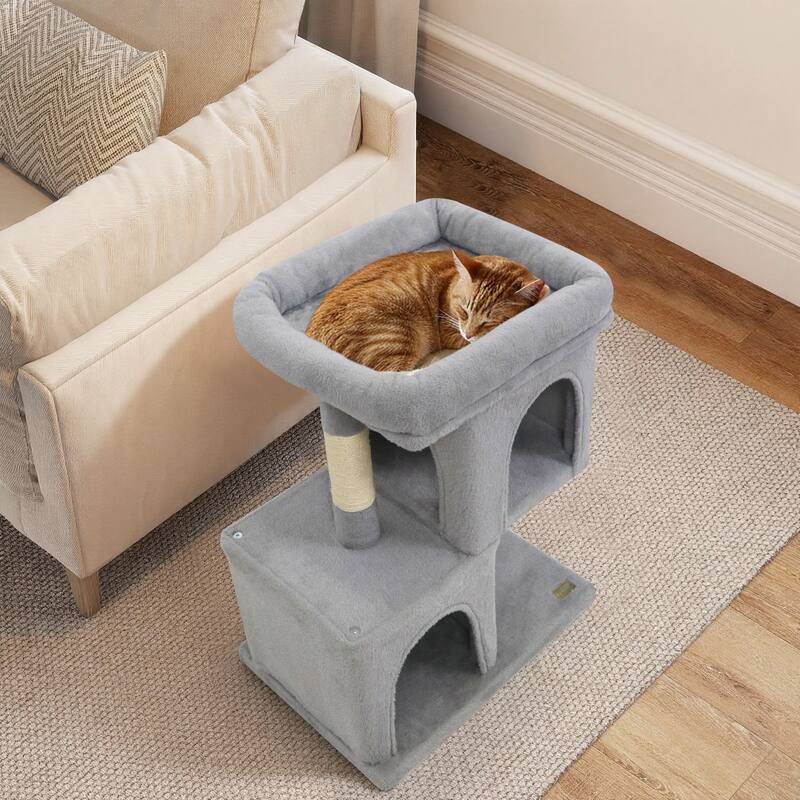 Gymax 25.5'' Cat Tree w/2 Large Condo Padded Top Perch Sisal