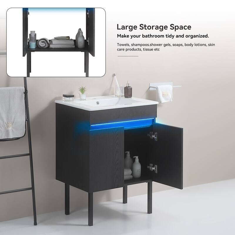 Bathroom Vanity with Sink, Radar Sensing Light, Large Storage Space and