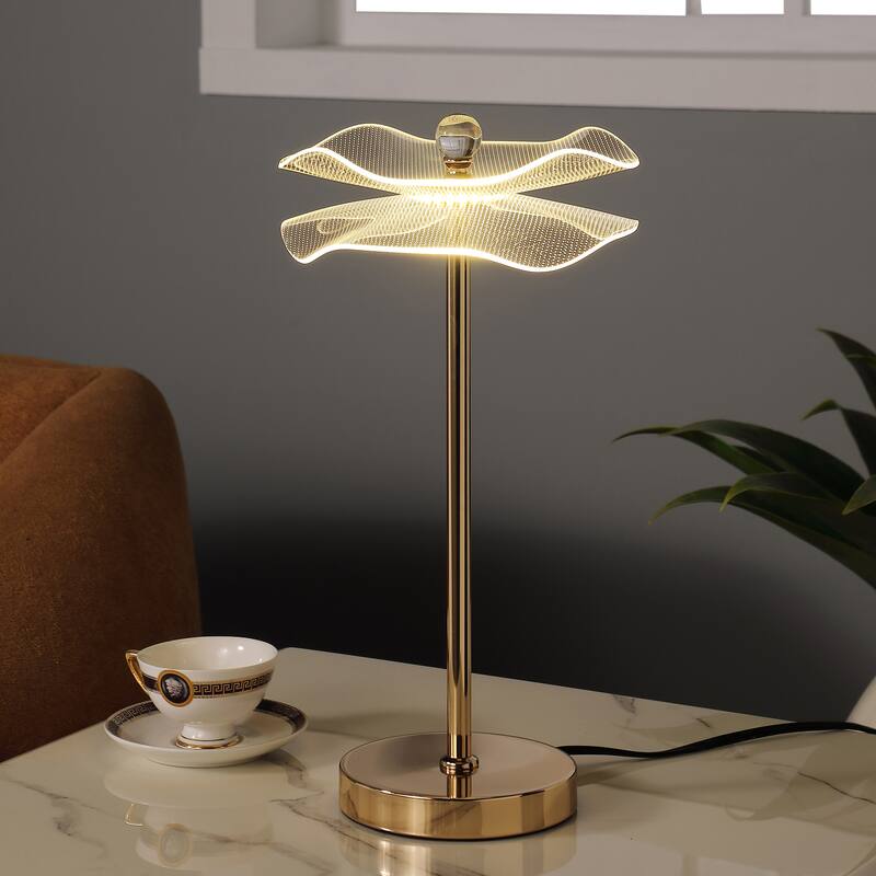 Led Acrylic Copper Gold Luminaire Table Lamp for Living Room, Nightstand Bedside Table Lamp for Bedroom, LED Lamp