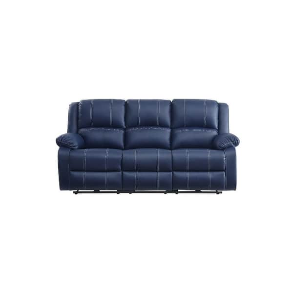 PU Upholstered Power Reclining Sofa with USB Ports in Blue Bed Bath