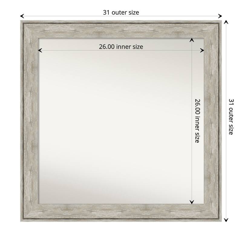 Non-Beveled Bathroom Wall Mirror - Crackled Metallic Frame - 31 x 31 in - Crackled Metallic