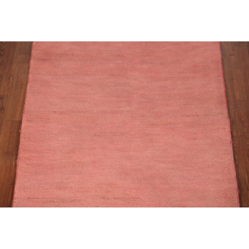 Light Pink Modern Gabbeh Runner Rug Hand-Knotted Wool Carpet - 2'10" x 9'8"