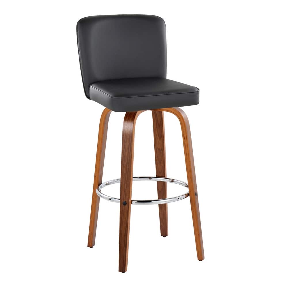 Porch & Den Holden 30" Fixed-Height Upholstered Bar Stool with Bent Wood Legs & Round Footrest (Set of 2)
